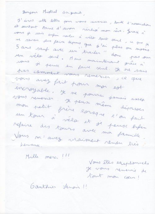 Lettre de remerciement de Gauthier
